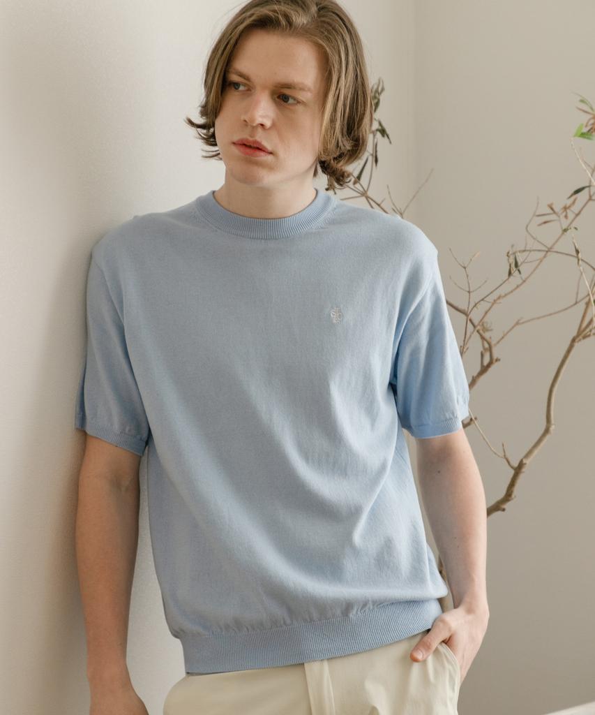 SELITIO Men'S Basic Round Half Knit Blue