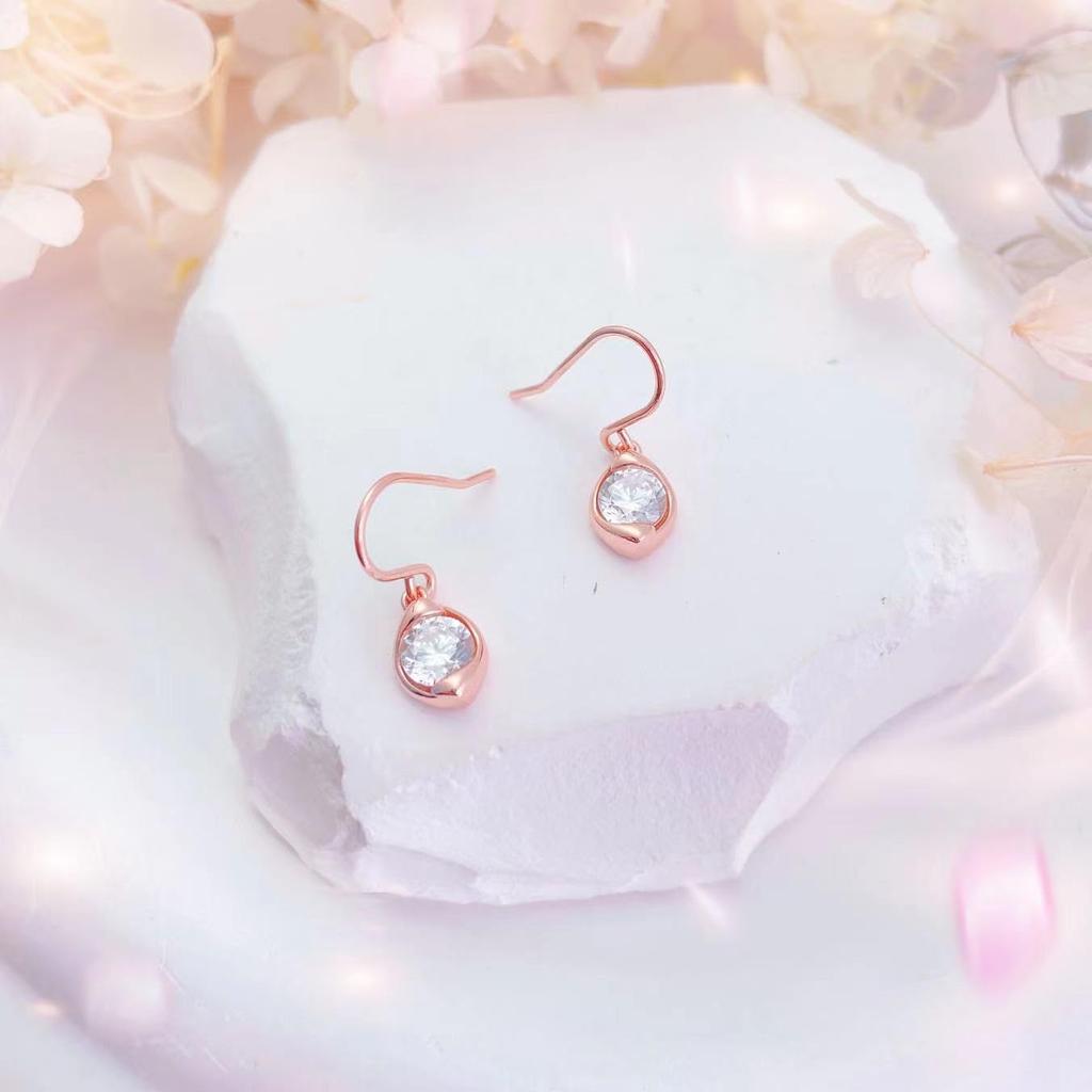 Серьги Naniwaai Высококачественные Подвесные Цветы Розовое Золото Для Женщин Розовое Золото, Популярные, Цирконий, Крючок, Серьги, Роза, Серебро, Гипоаллергенные,