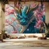 Blue Dragon in Cherry Blossoms Tapestry Wall Decor for Bedroom Cozy Atmosphere and Mythical Home Style Enhancement