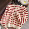 Original Niche Design Gold Buckle Striped Knitted Cardigan for Women with New Knitted Sweater Jacket Long-sleeved Top Trendy