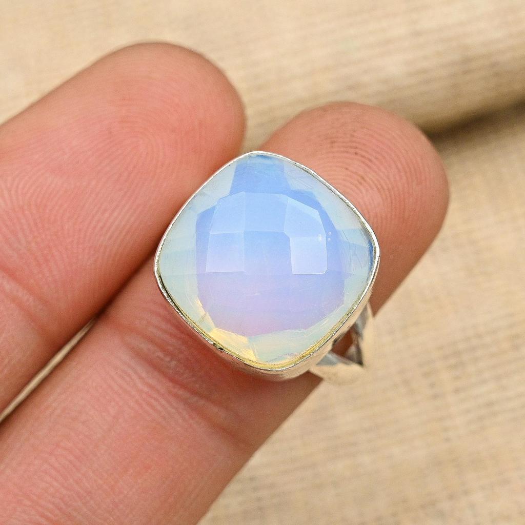 Pretty Milky Opal Gemstone Handmade 925 Sterling Silver Jewelry Ring For Women