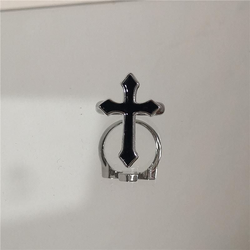 Панк Harajuku Goth Thorns черный, серебристый цвет нерегулярное открытое кольцо с сердечком и крестом для женщин и мужчин, винтажные 90-е годы Y2K, ювелирные изделия в стиле гранж