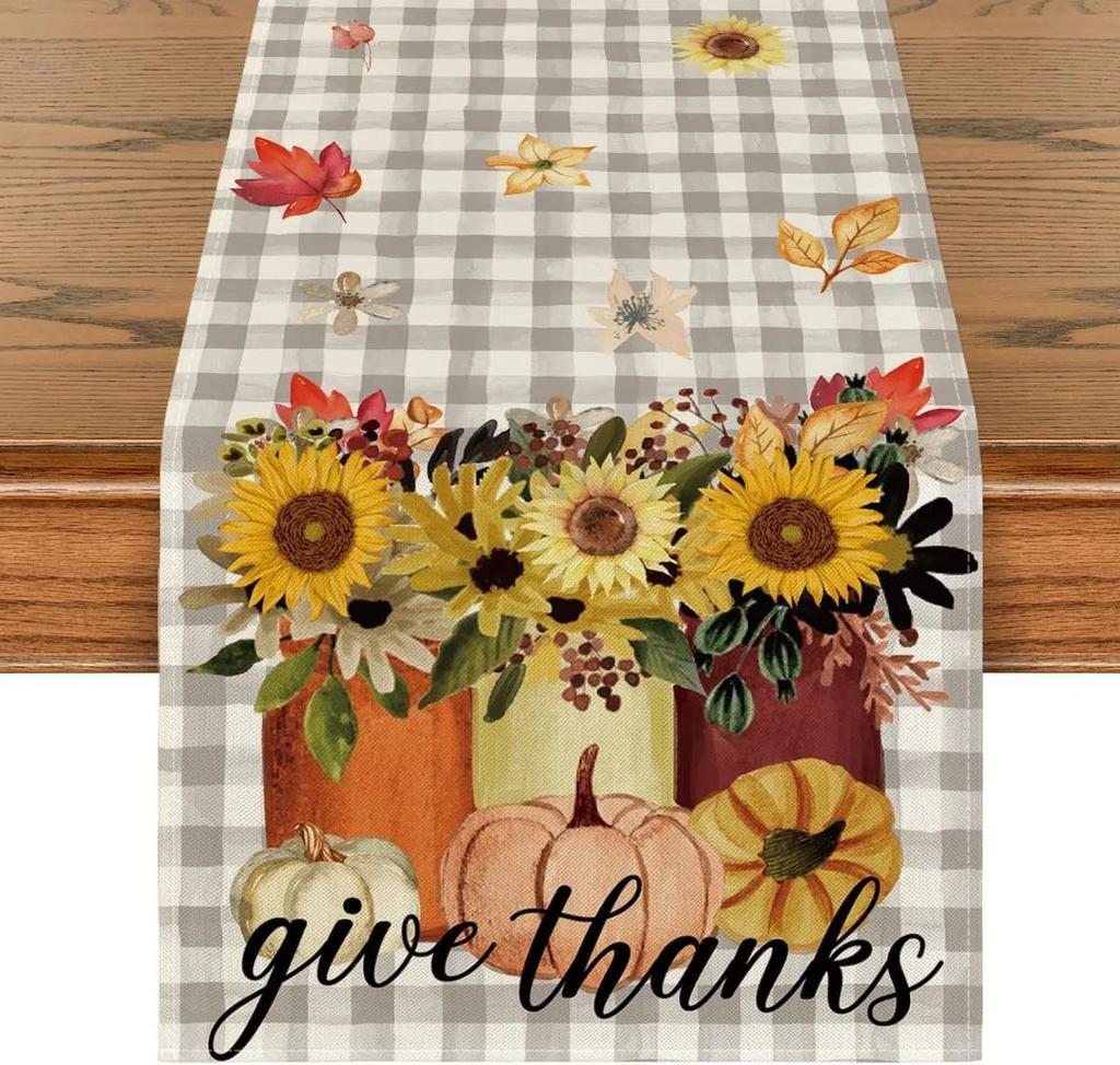 Дорожка для обеденного стола с кленовым листом и тыквой на День благодарения, для домашней кухни, для столовой, для вечеринки, моющаяся, многостильная