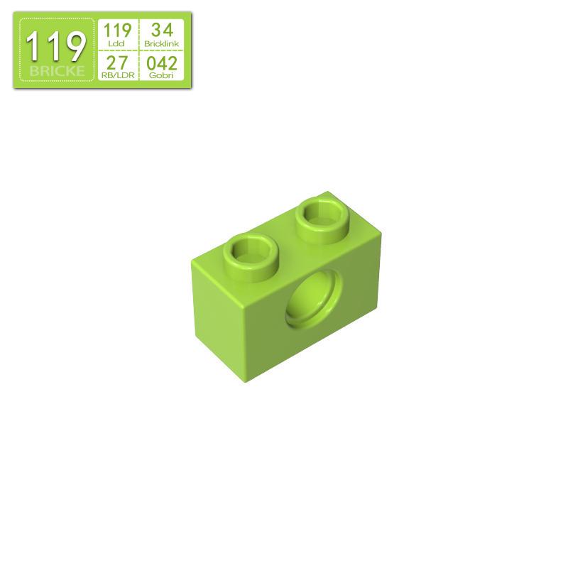 BRICKE 1x2 Brick with Hole - Compatible with Lego, MOC Loose Parts, Small Particle Building Blocks