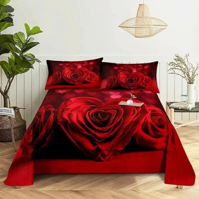 Red Rose Floral Microfiber Flower Bedding Set Single Twin Double Queen King Cal King Size Bed Linen Set