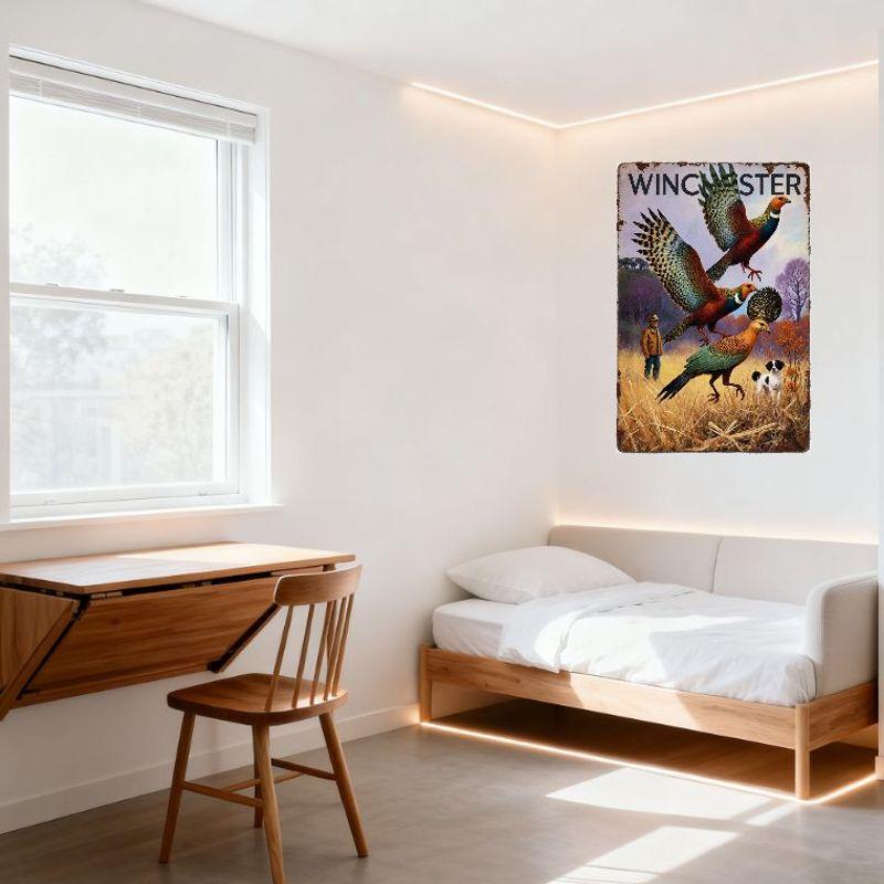 Винтажная металлическая жестяная вывеска Winchester, Рустикальная сцена охоты на фазанов с человеком и собакой, Ретро декор для загородного дома, Мужской уголок, Кафе, Бар
