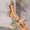 Fashion Beach Vocation High Clear Heels Sandals Women Summer 2025 Fashion Big Square Toe Floral Print Bohemia Slides Woman Plus Size 43
