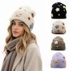 Real Rabbit Fur Winter Skull Cap Acrylic Blend Wool Knit Cap Cute Knitted Beanie Hat  Cold Weather