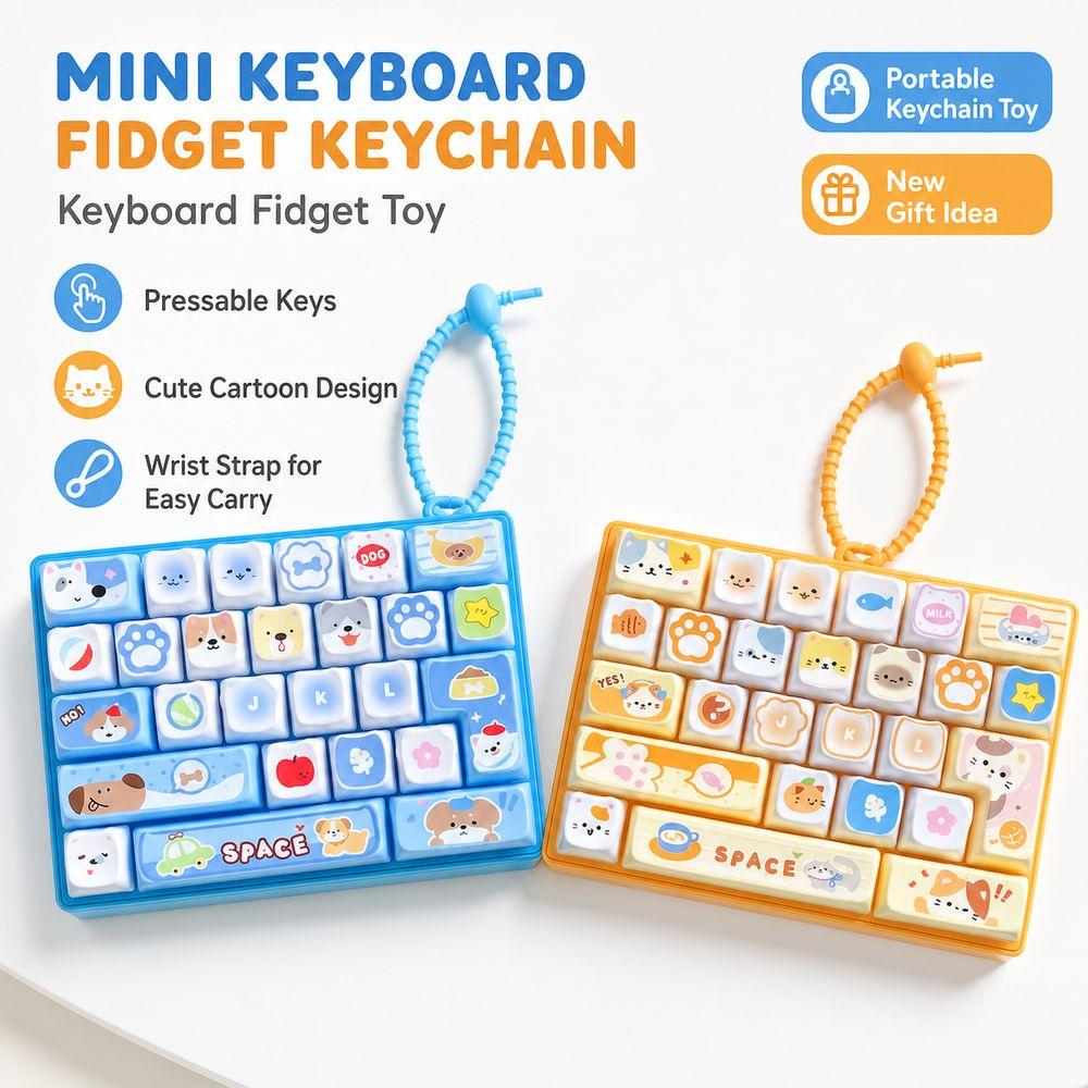 26-key Stress Relief Decompression Toy Clear Key Sounds Press Button Toy Keyboard Toy Bag Pendant