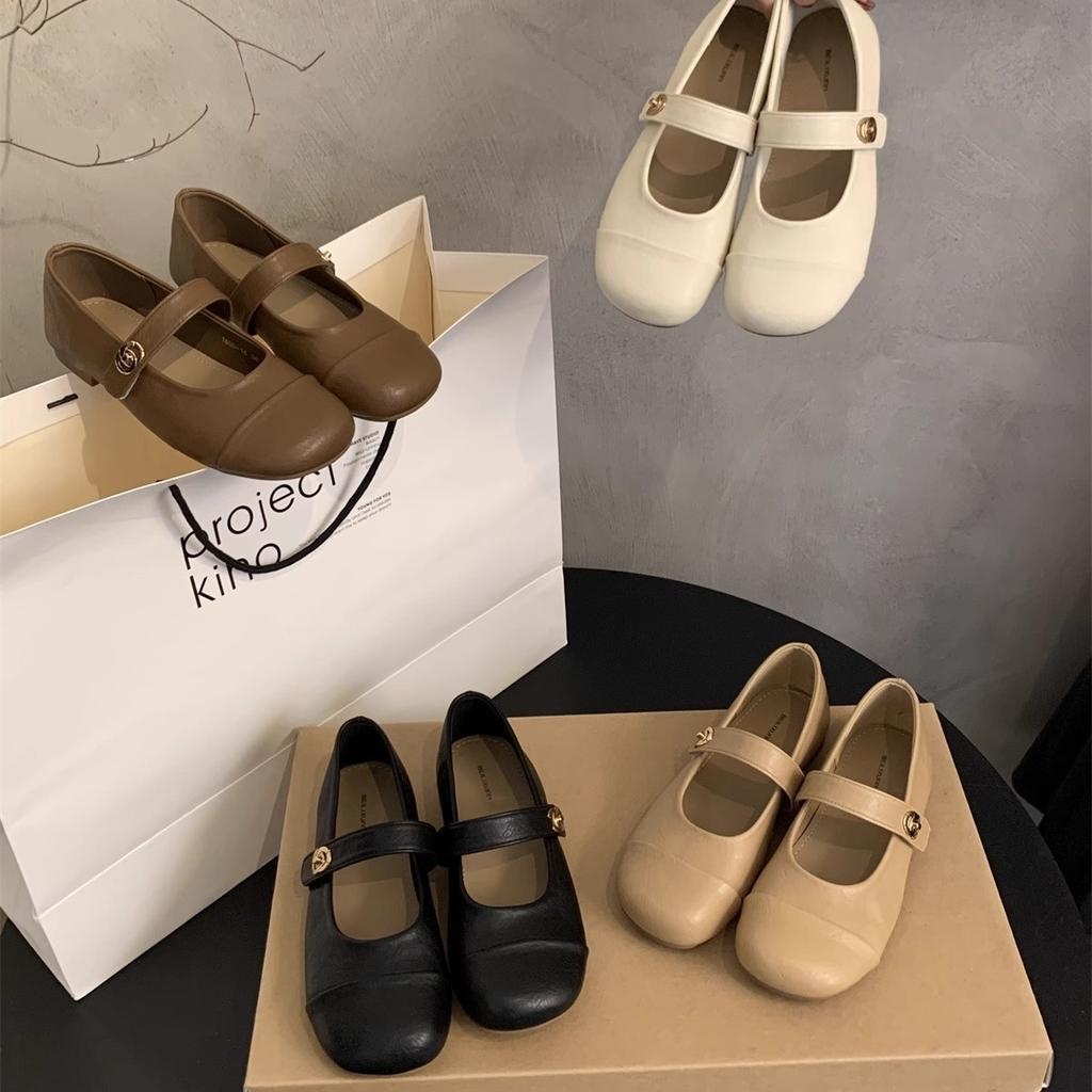 Ballet Single Shoes Women's Spring and Autumn New Retro Soft Leather French Gentle Fairy Evening Breeze Flat Bottom Mary Jane Small Leather Shoes