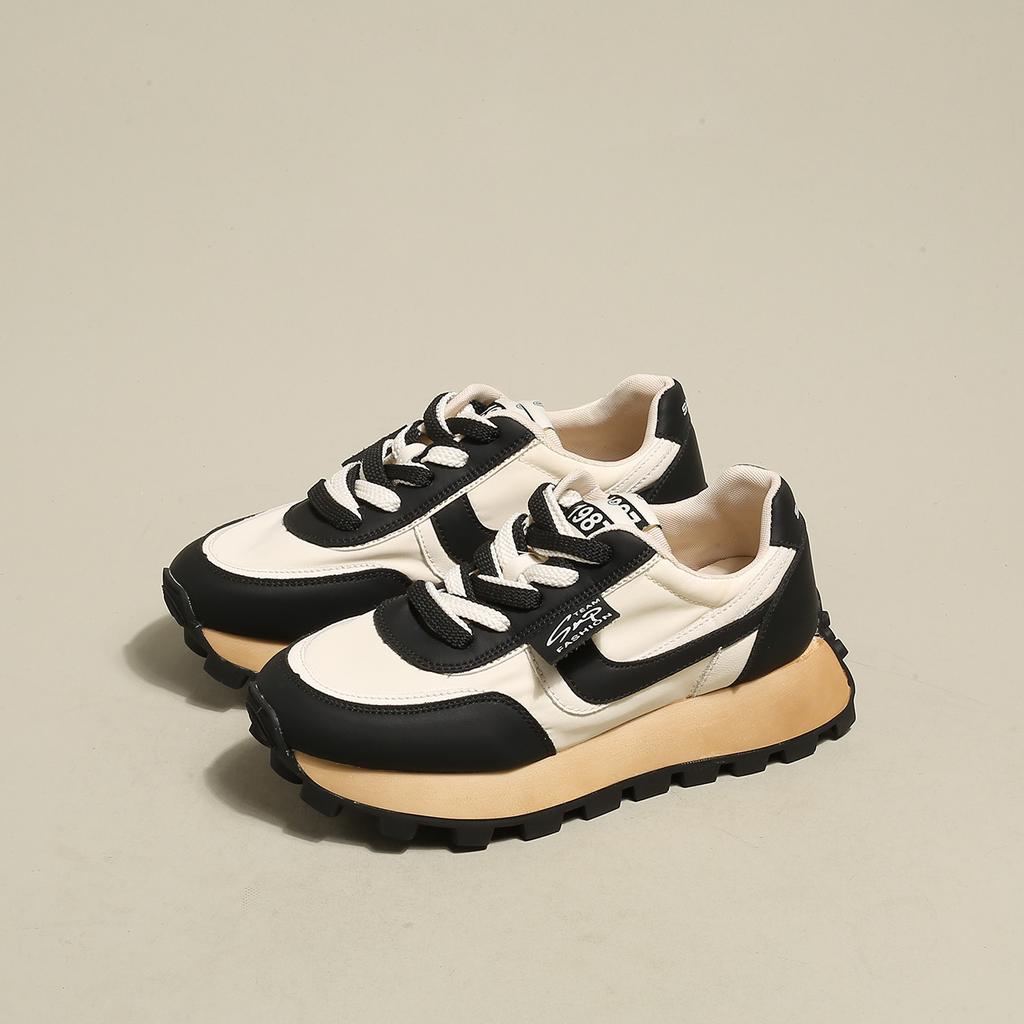 Spring Women Breathable and Comfortable Casual Shoes Lace Up Women Platform Sports Shoes Mixed Color Leather Vulcanized Shoes