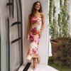 Summer Women's Fashion Print Pleated Strapless Ankel-Length Dress