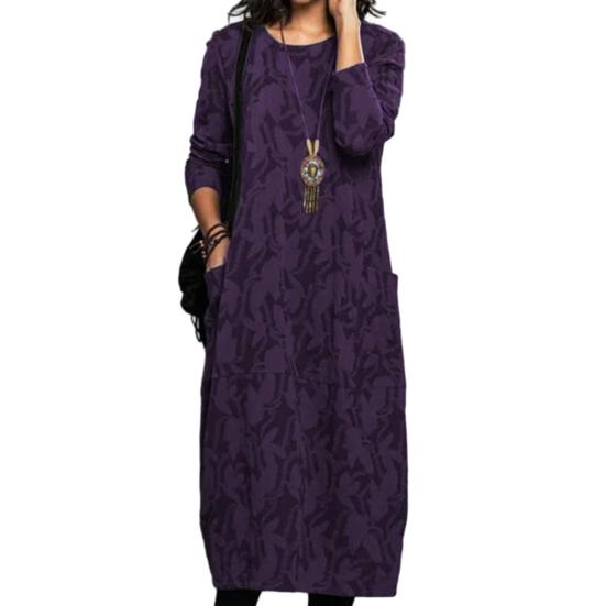 Женское весенне-осеннее платье миди с круглым вырезом и длинными рукавами, карманами, дизайнерским принтом, свободное элегантное платье, уличная одежда