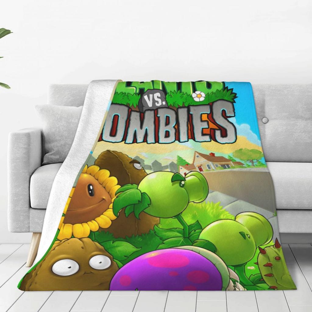 Игровое одеяло P-Plants-vs-Zombie, теплое, с принтом, для пикника, плюшевое покрывало, с графическим рисунком, для дивана, кресла, фланелевое постельное покрывало, чехол для дивана-кровати