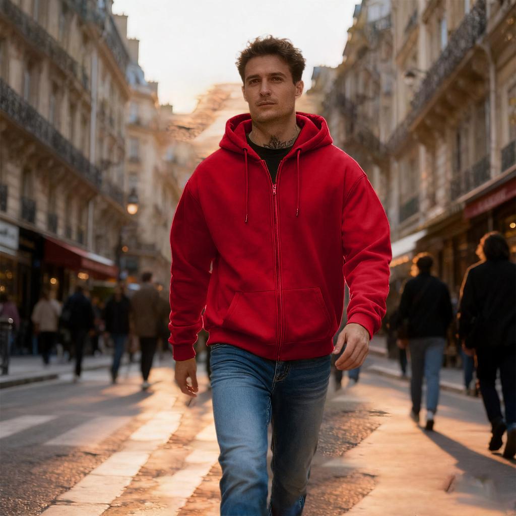 Men's Casual Sports Loose Full Zipper Hoodie Sweatshirt