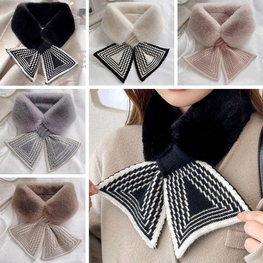 Искусственный мех кролика плюшевый шейный платок однотонный утеплитель для шеи зимний теплый крестовой шарф для женщин