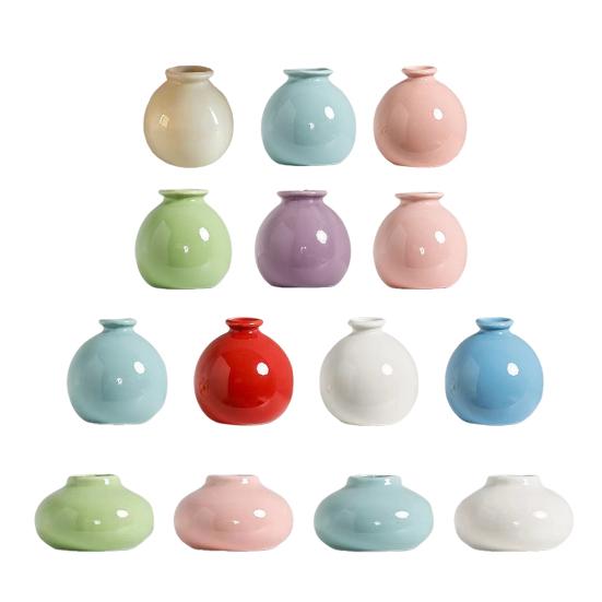 Mini Ceramic Vase Solid Color Glazed Flower Vase Desktop Decor Miniature Bud