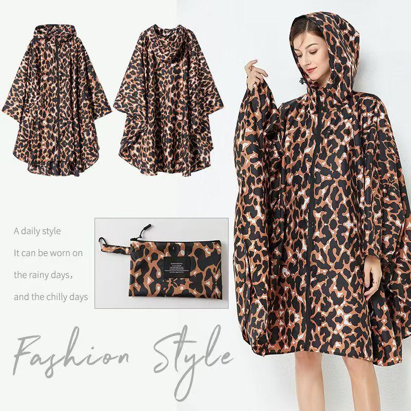 Fashion Big Size Women Leopard Raincoat Lightweight Rain Coat Poncho Ladies Waterproof Cloak Raincoats Adults Windproof Rainwear