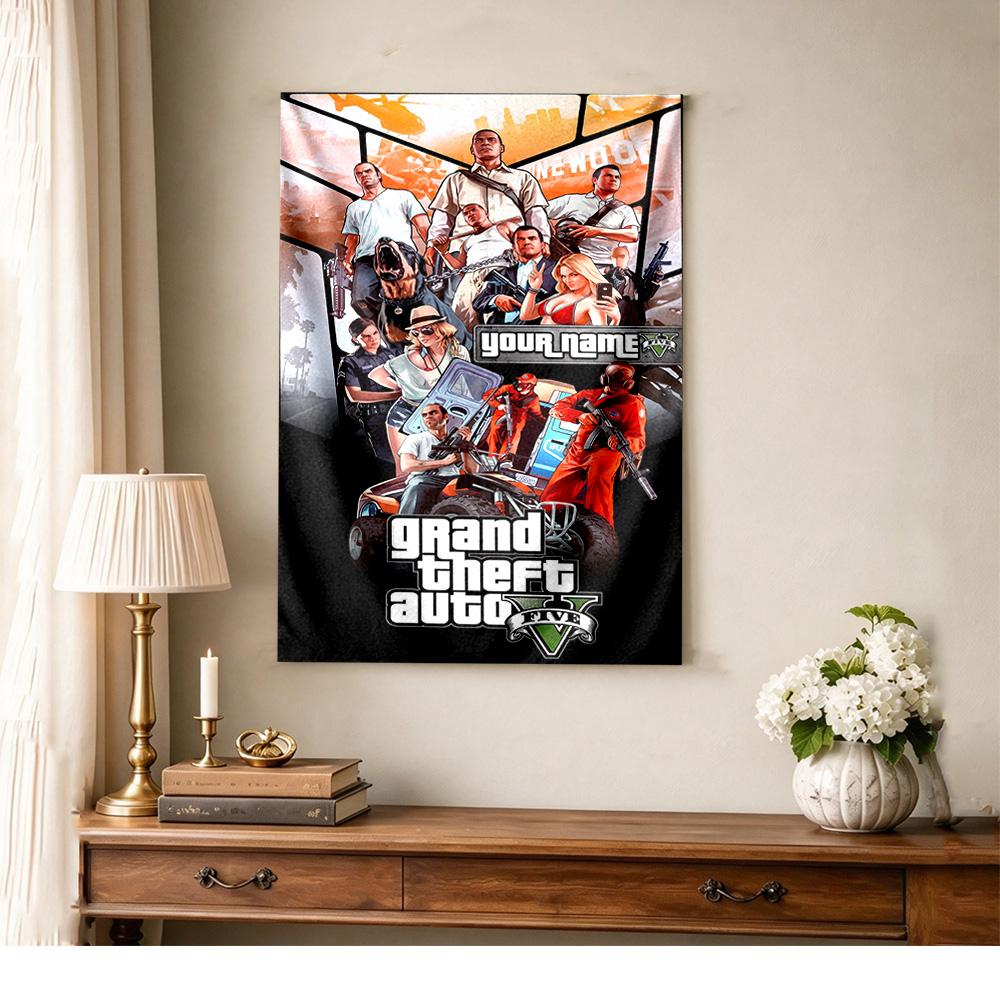 Gta Customize Your Name Tapestry Wall Tapestry Vibrant Fade-Resistant Print Ideal for Office Wall Four Seasons Decor Gifts For Family Or Friends