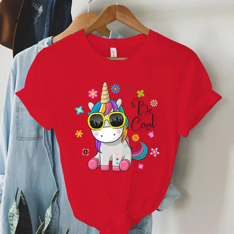 Short Sleeve T Shirt Cool Unicorn Print Women Summer Casual Harajuku Shirt Woman Y2k Aesthetic Graphic Clothes Cartoon Tshirt