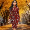 Long Sleeve Waist Tight Office Slim Fit Creative Kapok Flower Printing Elegant Bodycon Dress