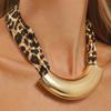 Ретро геометрическое тканевое металлическое ожерелье, преувеличенное темпераментное леопардовое ожерелье-ключица с чувством дизайна