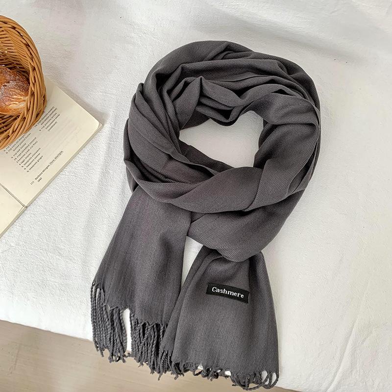 Scarf Women's Winter High-end Sense New Imitation Cashmere Solid Color Versatile Warm Fringed Shawl Scarf