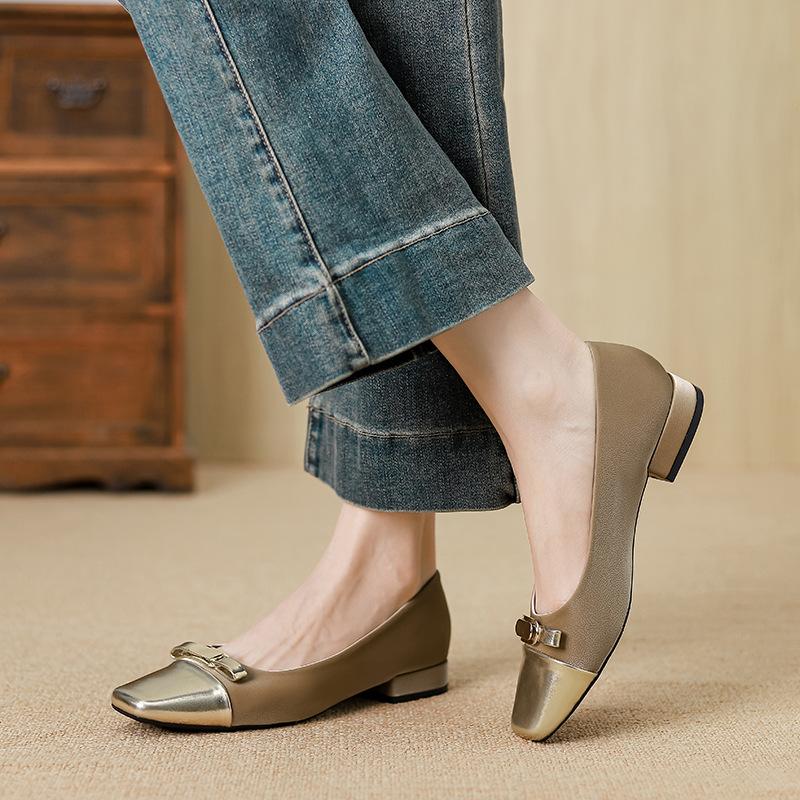 Coarse Heel Single Shoes Women's 2025 Autumn New Shallow Mouth Square Head Comfortable Thick Heel One Pedal Women's G3760-2