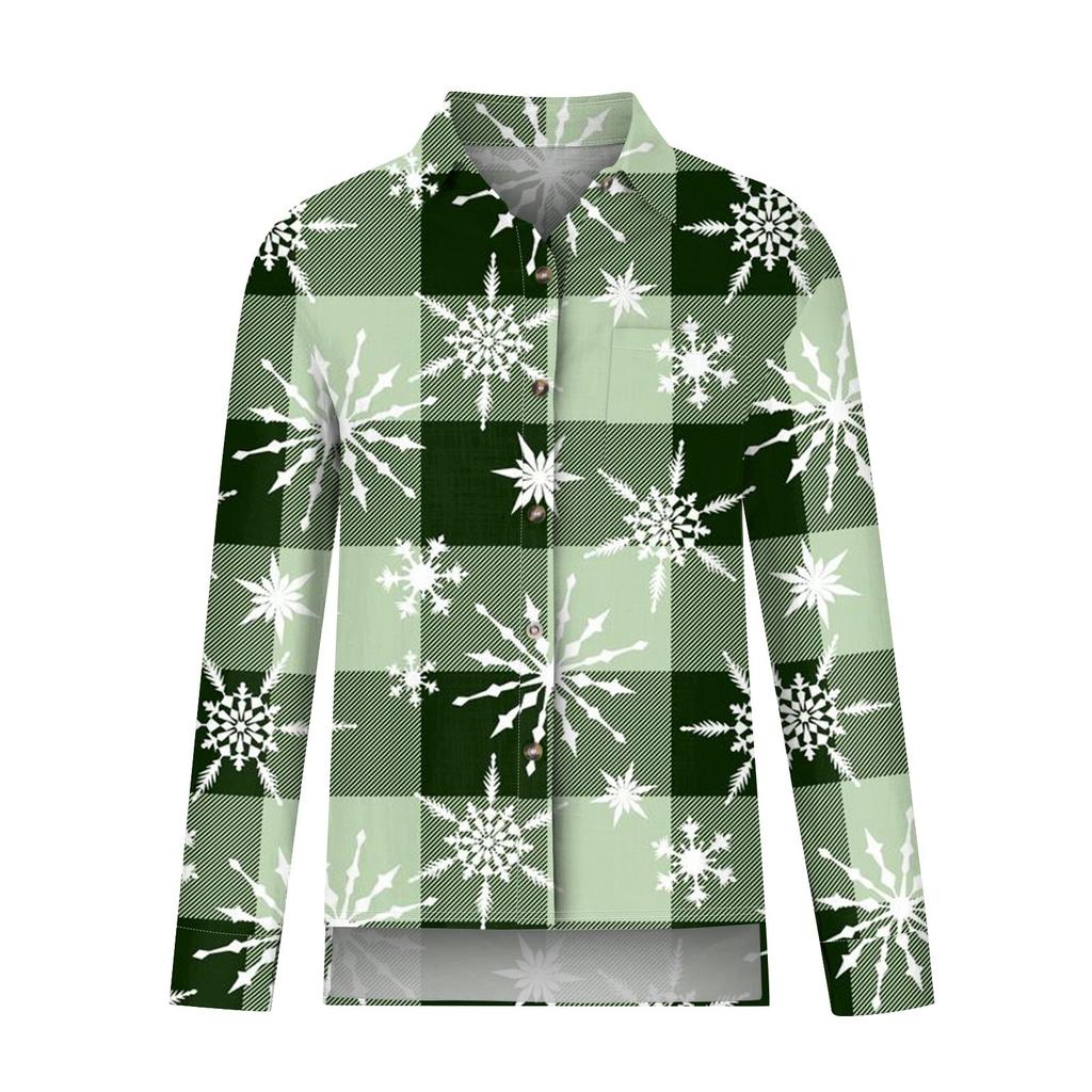 Женская свободная повседневная рубашка с длинными рукавами и рождественским принтом, кардиган с принтом и карманами