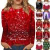 Женская мода, повседневная блузка с длинным рукавом и рождественским принтом, пуловер с круглым вырезом