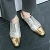 Британские роскошные мужские туфли из золотистой серебряной кожи, кожаные мокасины для деловых вечеринок и свадеб, туфли-челси с заклепками и острым носком38-47