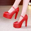 Small Size 32-43 Elegant Shallow Red White Wedding Shoes Platform Pumps Women 2025 Block High Herels Shoes for Model Party