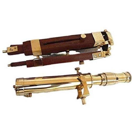 Brass Telescope 12" Polished with Wooden Tripod Stand Collectible Home Decor
