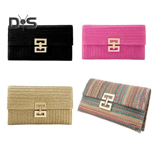 Women Clutch Bag Envelope Shape Bohemian Style Foldable Double-layer Straw Braided Solid Color Portable Summer Beach Vacation Handbag