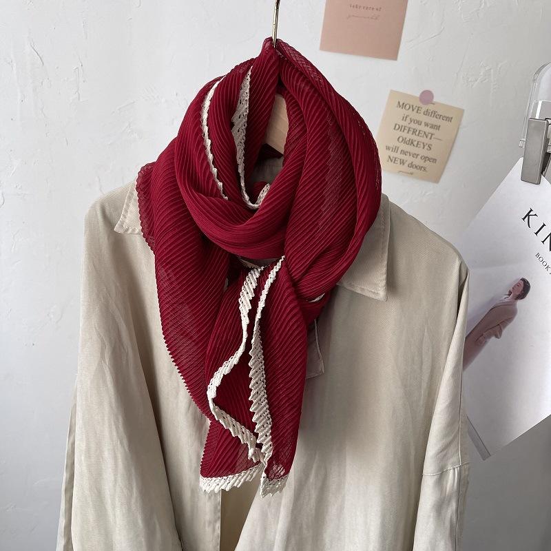 Korea Dongdaemun Spring New Solid Color Wrinkled Scarf Thin Women's Autumn and Winter Travel Decorative Shawl