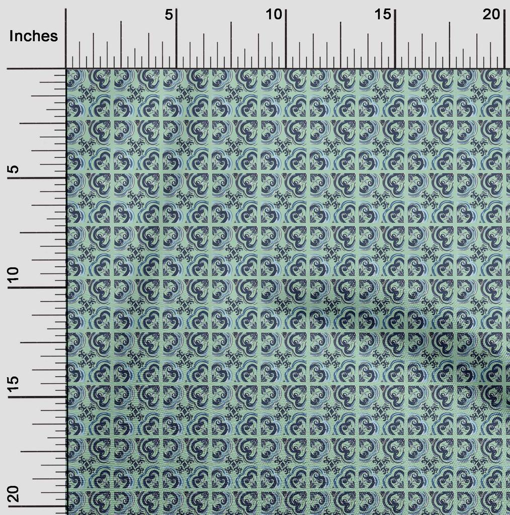 oneOone Cotton Flex Aqua Blue Fabric Check & Artistic Floral Sewing Craft Projects Fabric Prints By Yard 40 Inch
