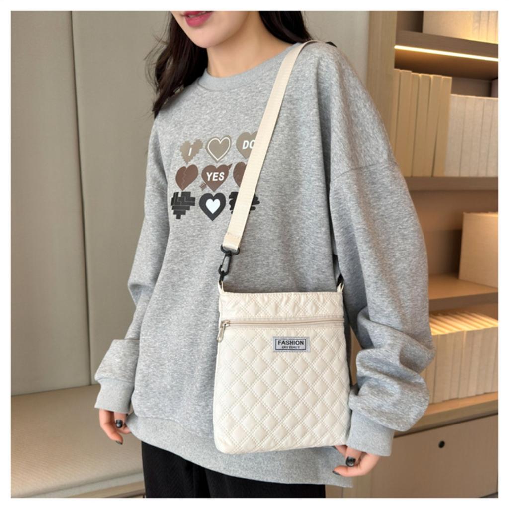 Простая однотонная сумка кроссбоди с ромбовидной сеткой для женщин, повседневная наплечная сумка, легкая и универсальная маленькая квадратная сумка кроссбоди