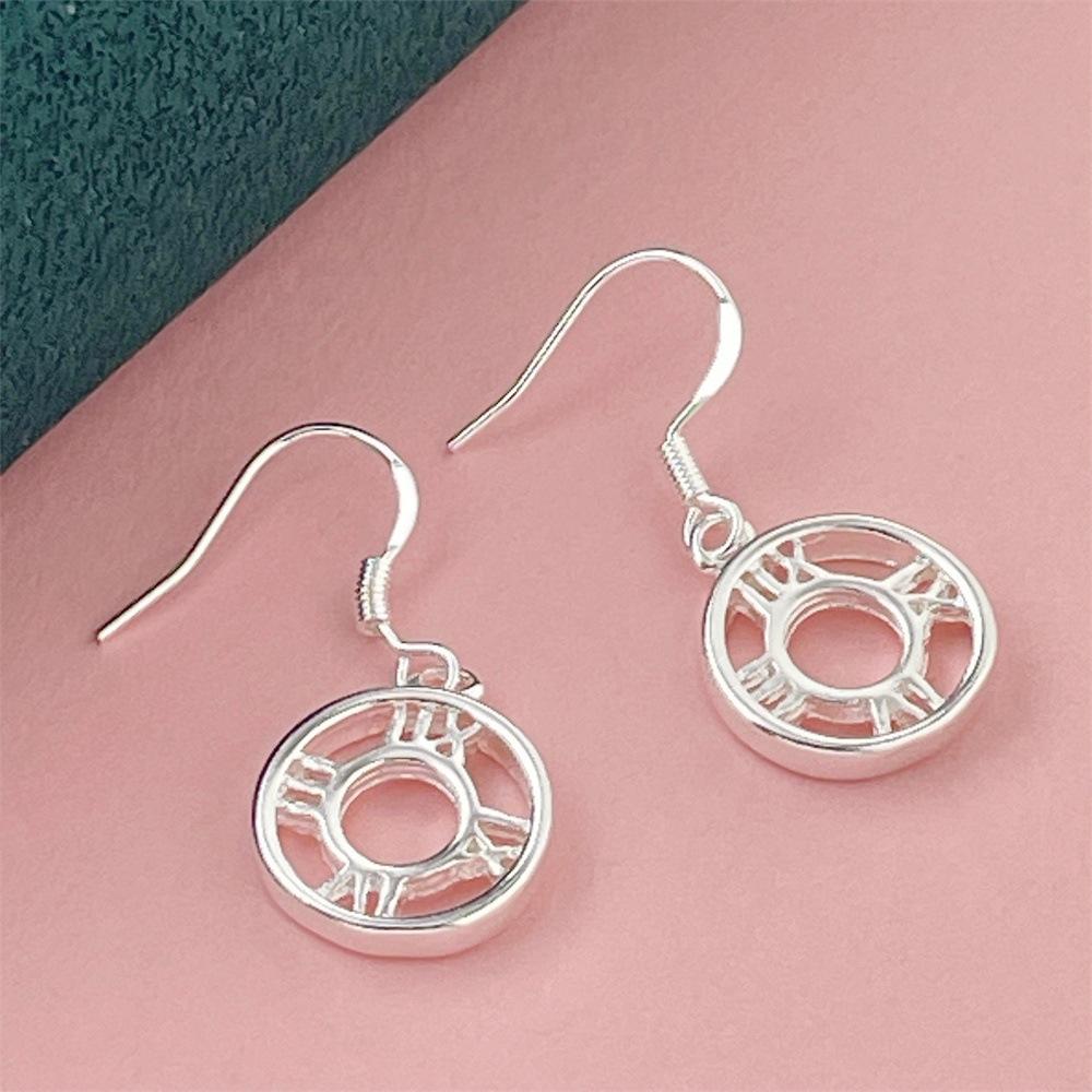 925 Sterling Silver Stylish Empty Roman Numeral Ring Earrings Birthday Party Anniversary Gift