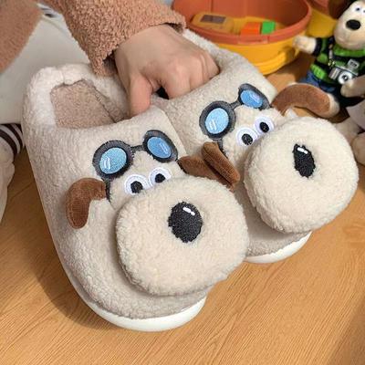 Зимние милые женские хлопковые тапочки для собак 2024 г. Новые теплые плюшевые хлопковые тапочки для дома Повседневная удобная мягкая подошва Нескользящая хлопковая обувь