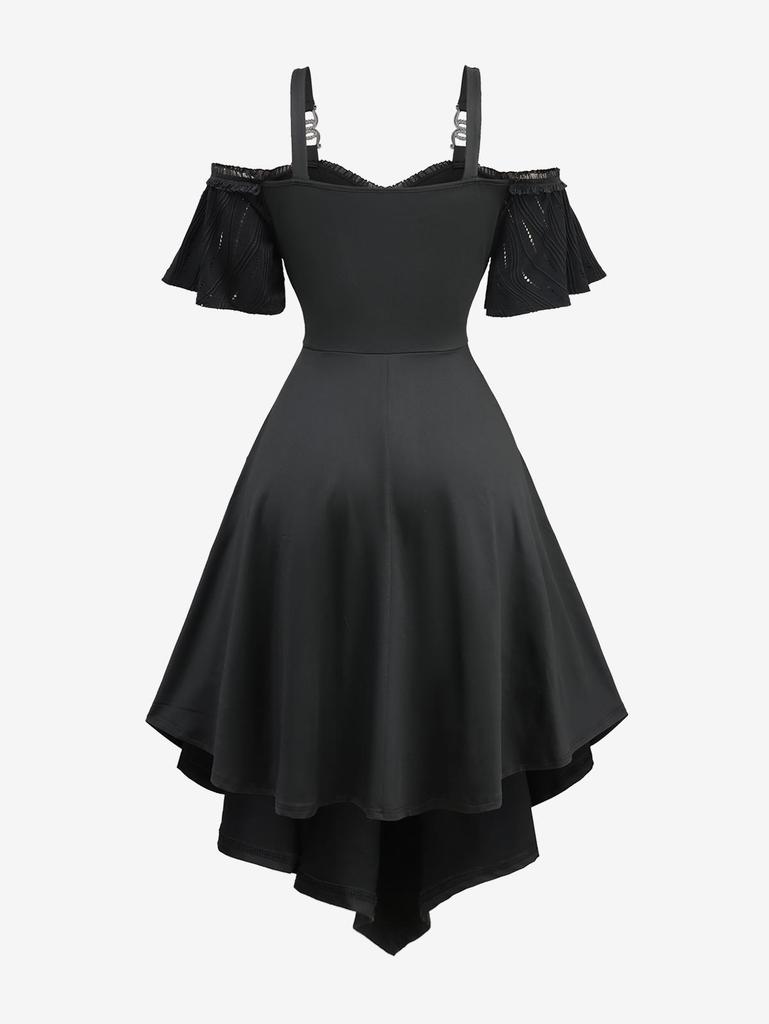 Rosegal Plus Size Ажурное Жаккардовое Платье С Баской Подол Многослойное Однотонное Повседневное Платье Открытые Плечи