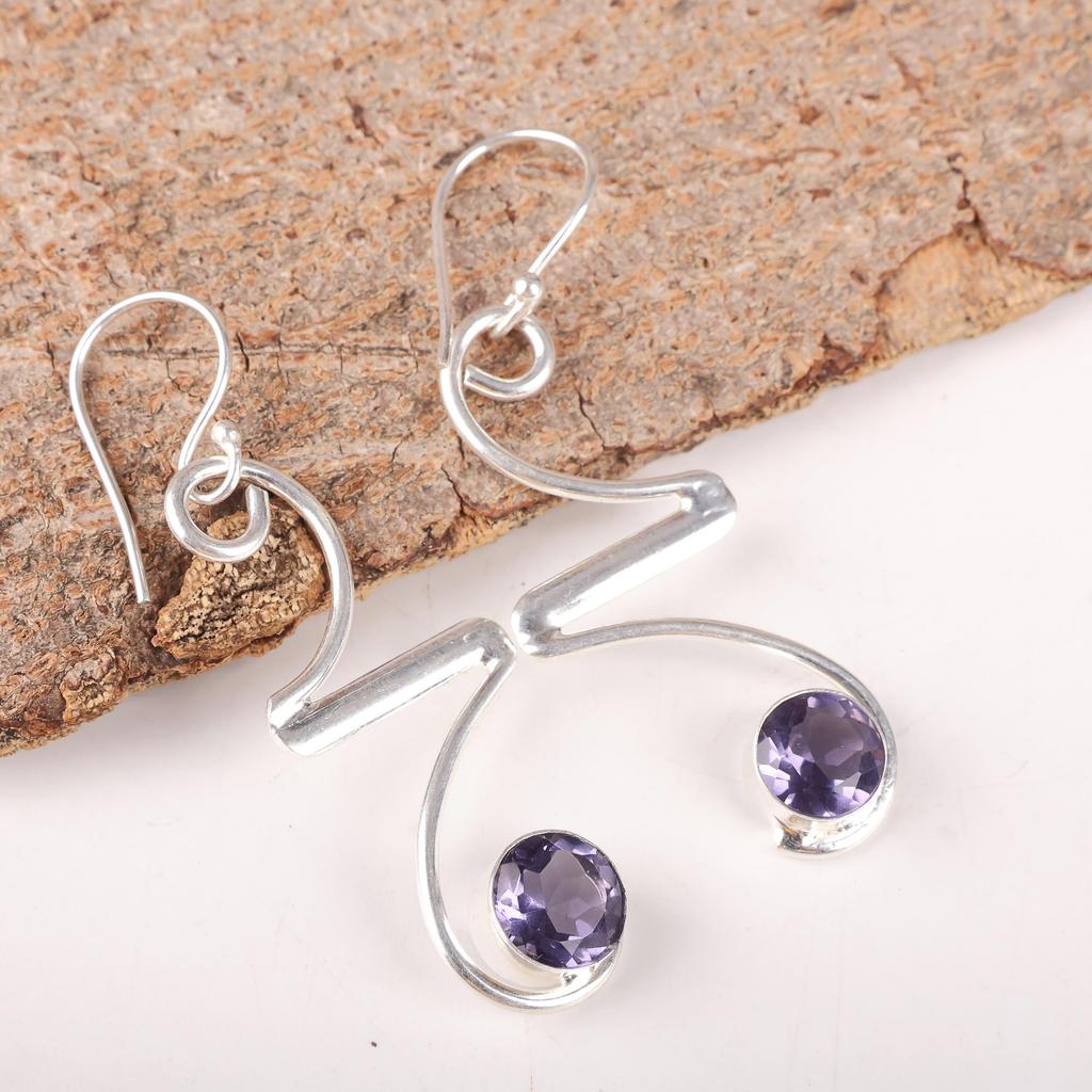Iolite Gemstone Jewelry, 925 Solid Sterling Silver Earrings, Beautiful Handmade Earrings For Wedding Gift