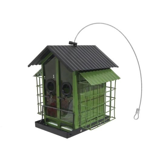 Birds Feeder for Outdoors Hanging Metal Mix Seeds Feeder with Double Suet Cage Outside Wild Birds Feeder for Garden Backyard Decor