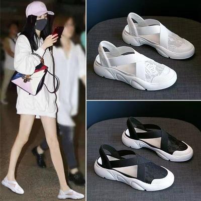 Рыбацкая обувь с одной педалью, спортивные сандалии с носком, женские 2021, сетчатая студенческая обувь в стиле дикой феи, белая женская обувь на плоской подошве, женские сандалии