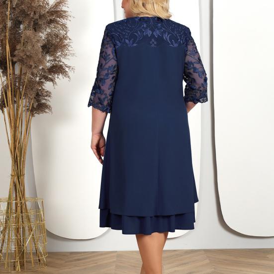 Женское осенне-весеннее платье, прозрачное сетчатое платье с круглым вырезом, большие размеры, лоскутное платье с аппликацией в виде листьев и аппликацией с половиной рукавом, элегантное платье миди для выпускного вечера