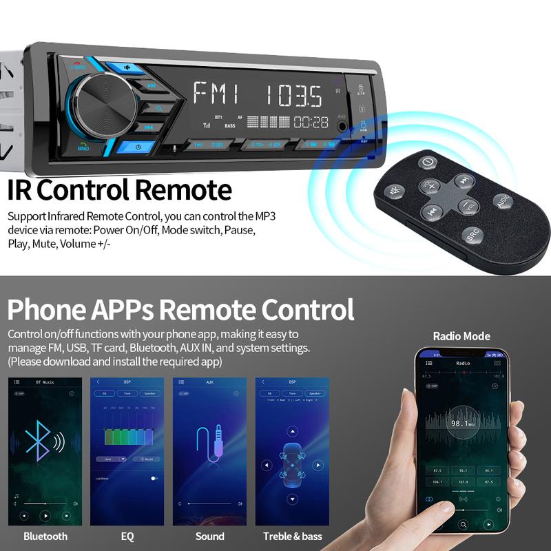 1DIN автомобильный радиоприемник MP3 мультимедийный плеер Bluetooth AUX TF карта USB поддержка зарядки телефона FM радио аудио эквалайзер стерео универсальное аудио