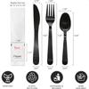 Individually Wrapped Plastic Cutlery Packets Heavy Duty Silverware Kits Fork Spoon Knife Napkin Salt Pepper 50 Utensils Sets Bl