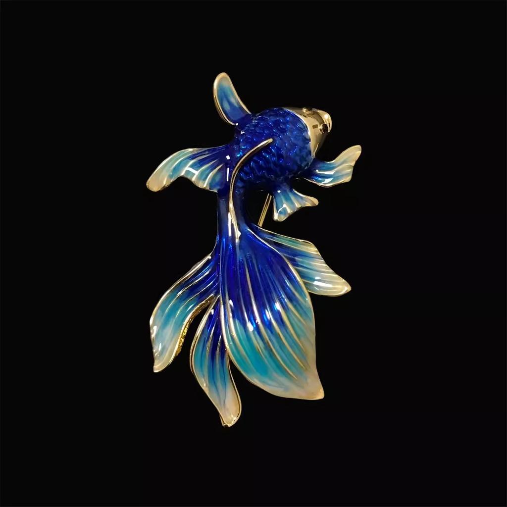 Chinese Style Enamel Koi Brooch Women'S Niche High-End Design Sense Goldfish Pin Simple Suit With Accessories