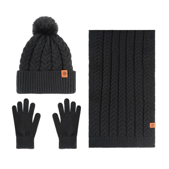 Зимний комплект шапка, шарф, перчатки для женщин, флисовая подкладка, шапка-бини с помпоном, длинный шарф