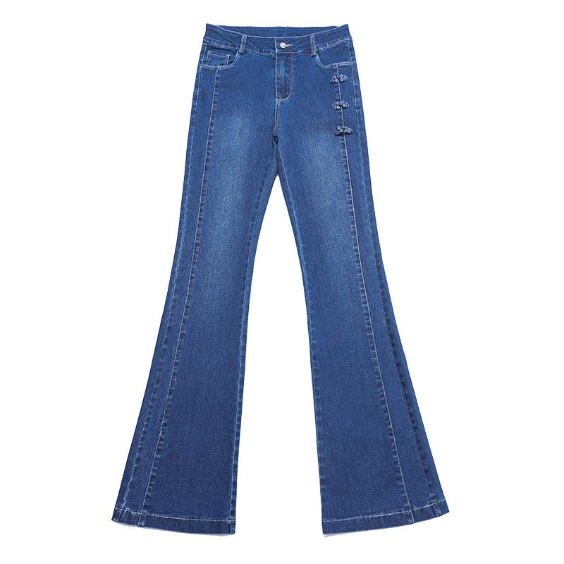 Женские облегающие расклешенные джинсы с высокой талией 2023 года — длина до пола и эластичные