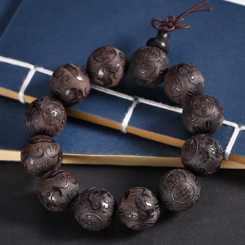 Браслет из бусин из черного сандалового дерева с лазерной гравировкой, с благоприятными облаками и дизайном «Намо Амитабха Будда»